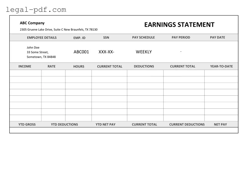 Blank Independent Contractor Pay Stub Form