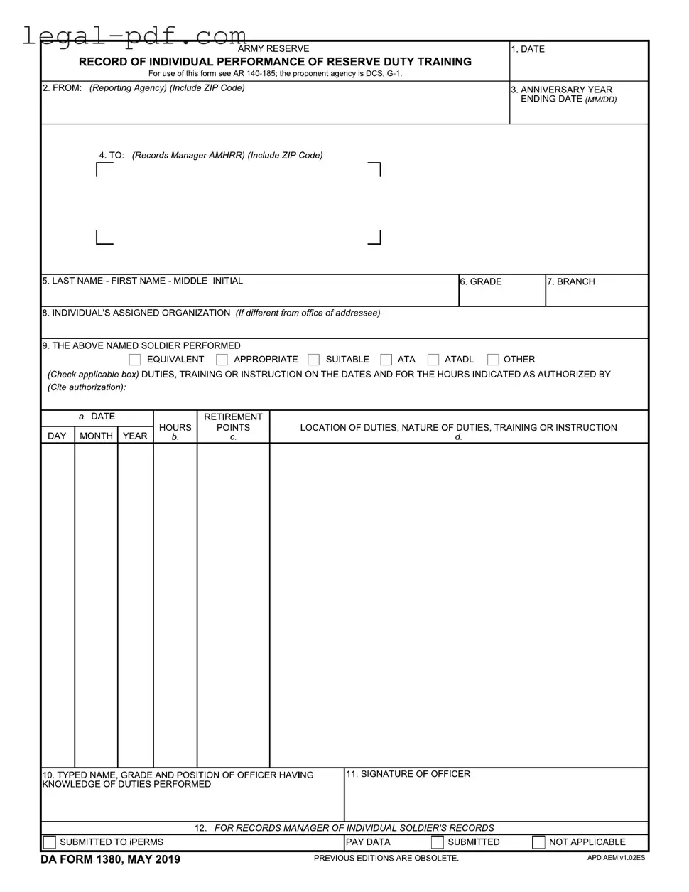 Blank Da 1380 Form