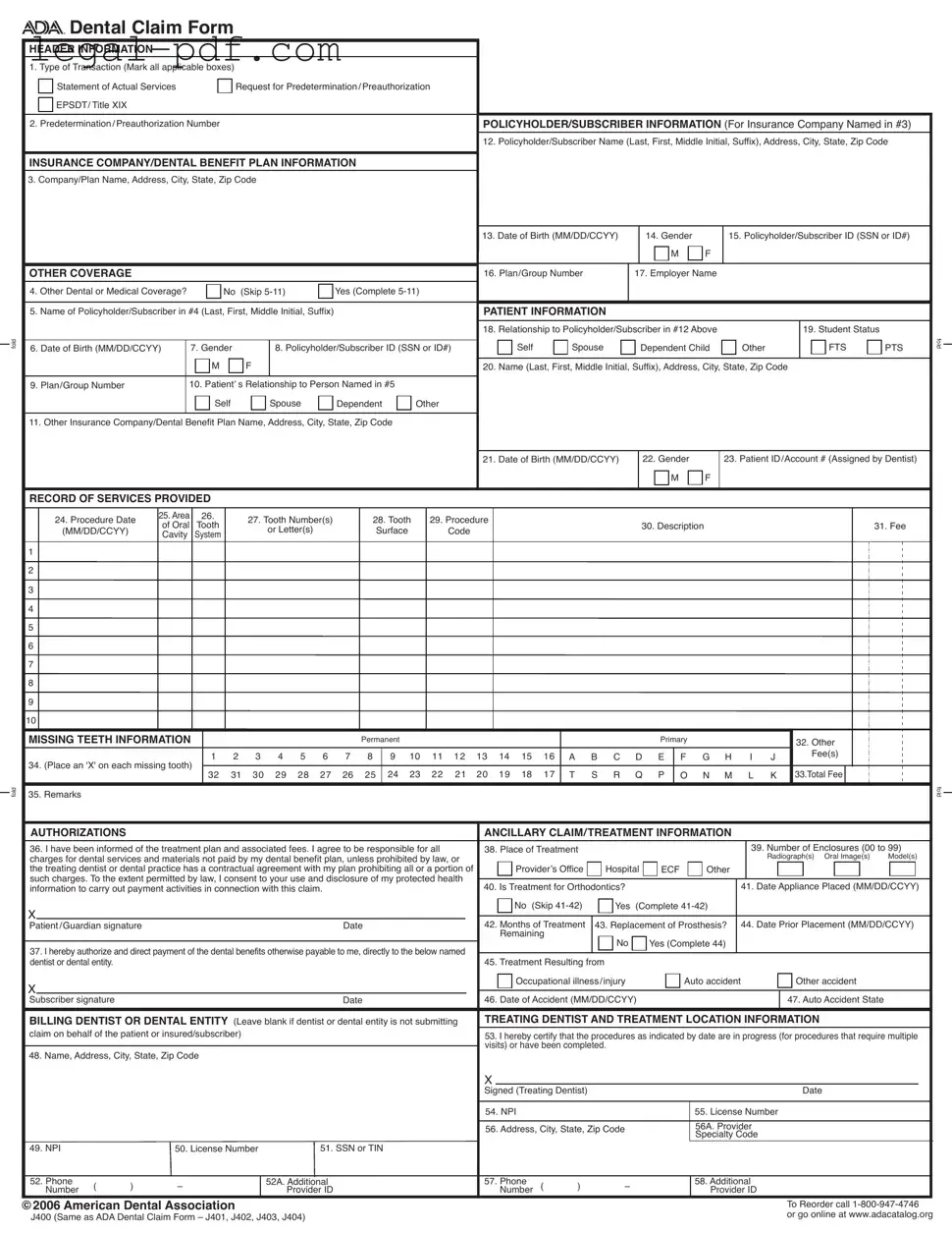 Blank Ada Dental Claim Form