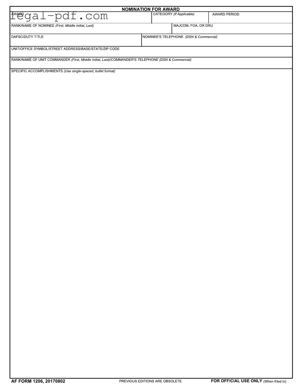 Blank Af 1206 Form