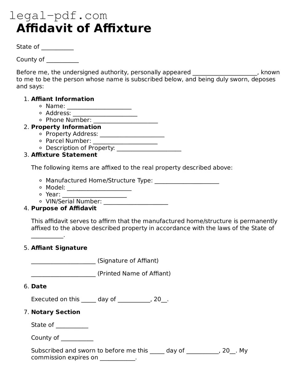 Valid Affidavit of Affixture Template