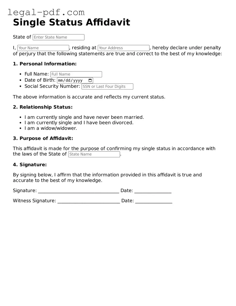 Valid Single Status Affidavit Template