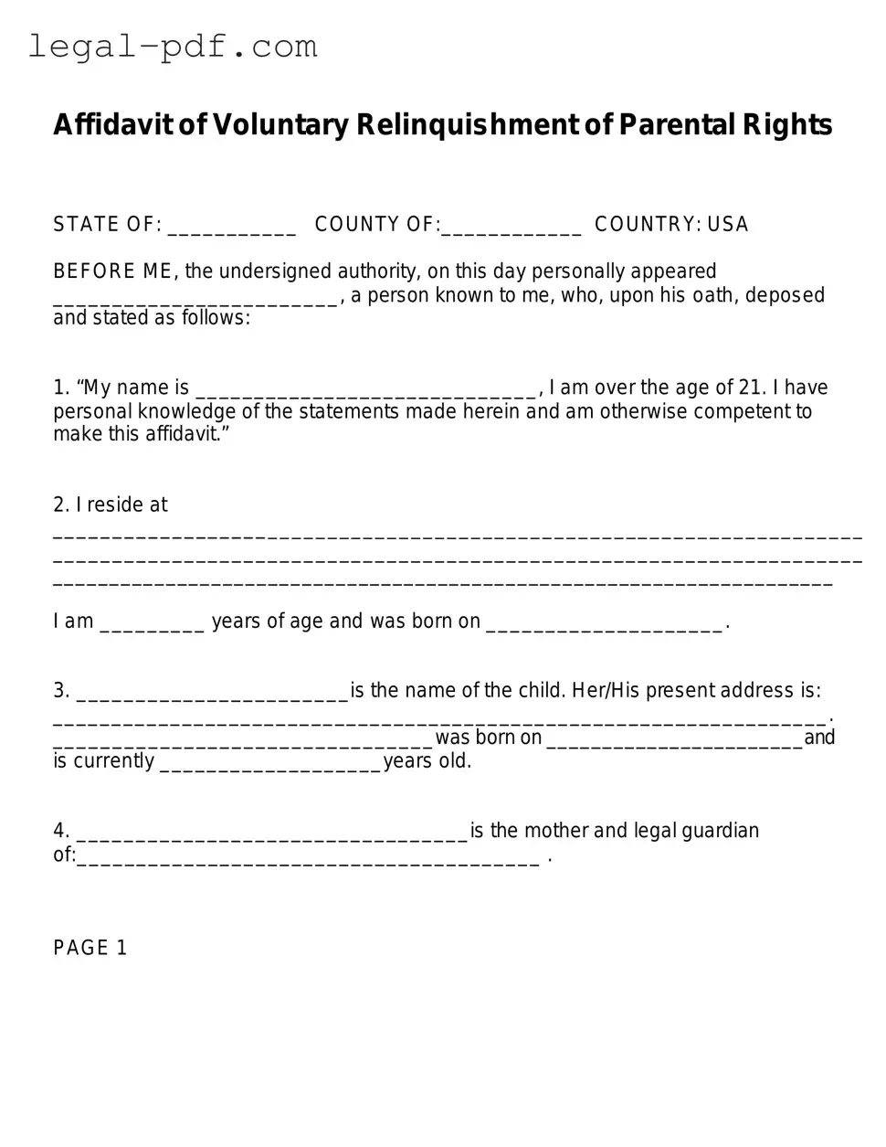 Blank Affidavit Parental Rights Form