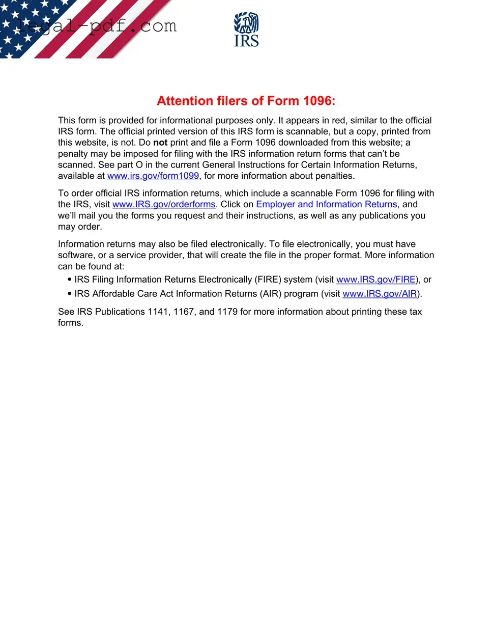 Blank IRS 1096 Form