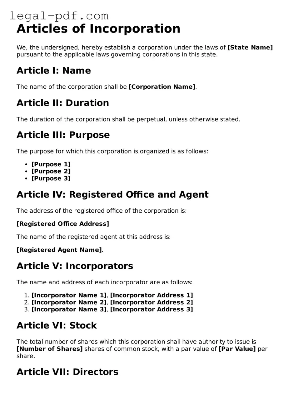 Valid Articles of Incorporation Template