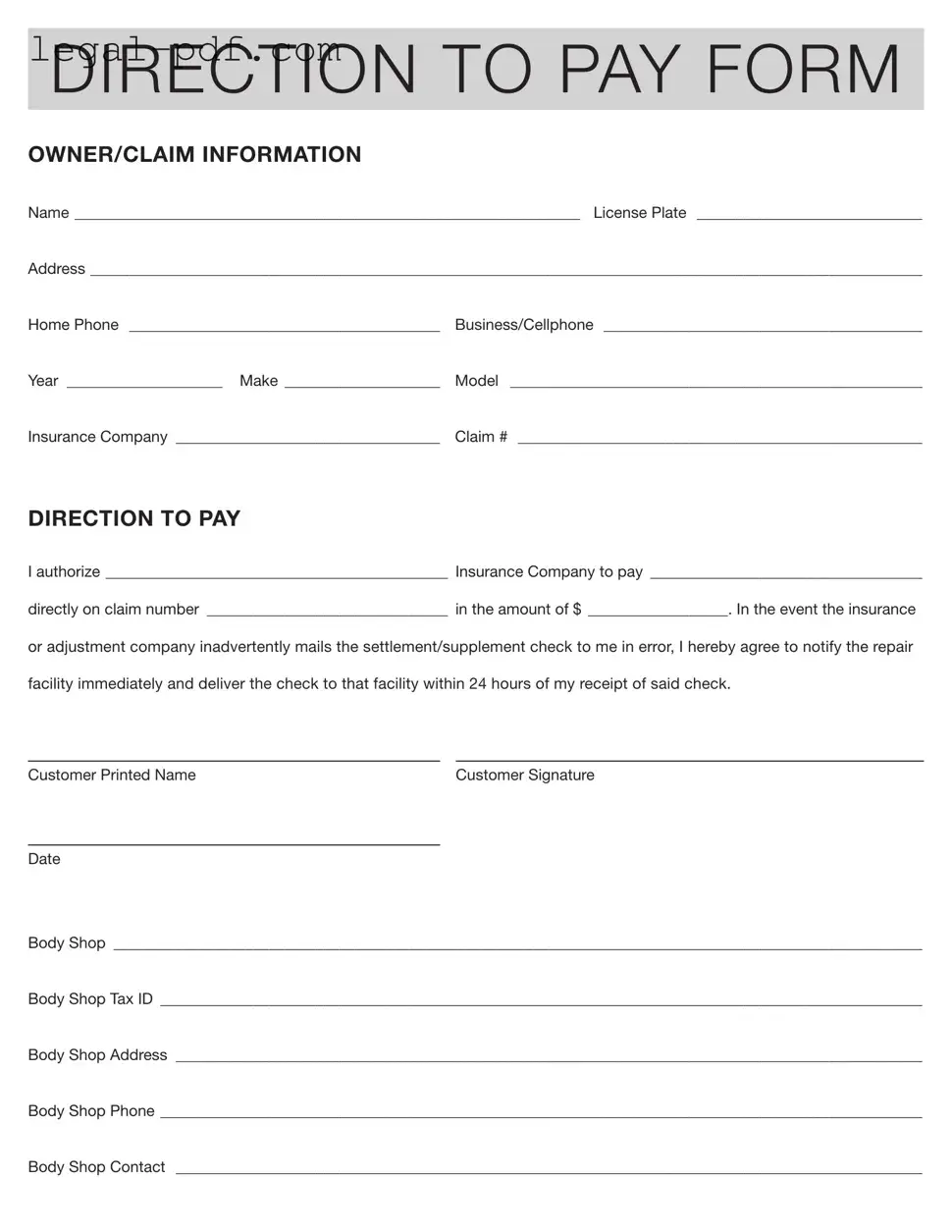 Blank Authorization And Direction Pay Form