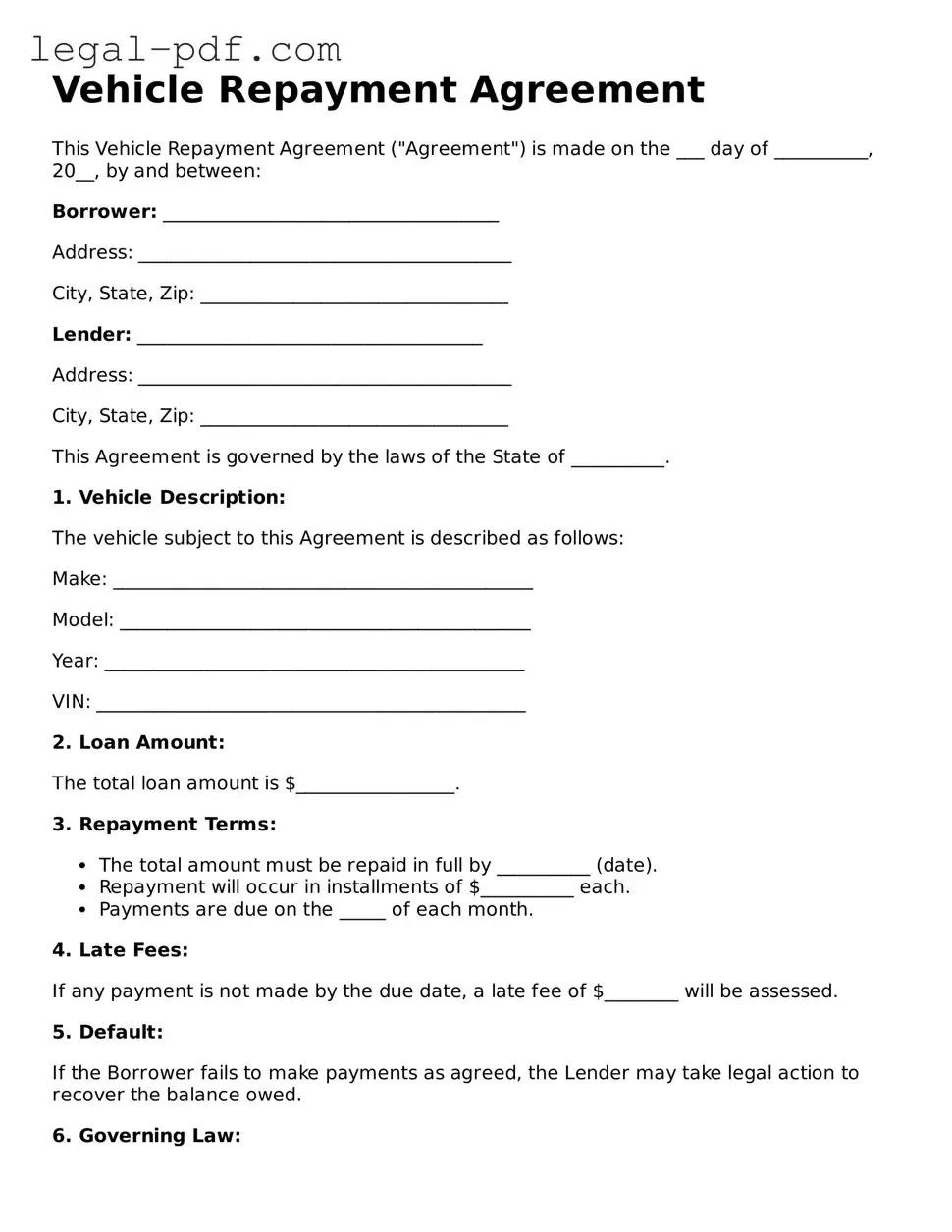 Valid Vehicle Repayment Agreement Template
