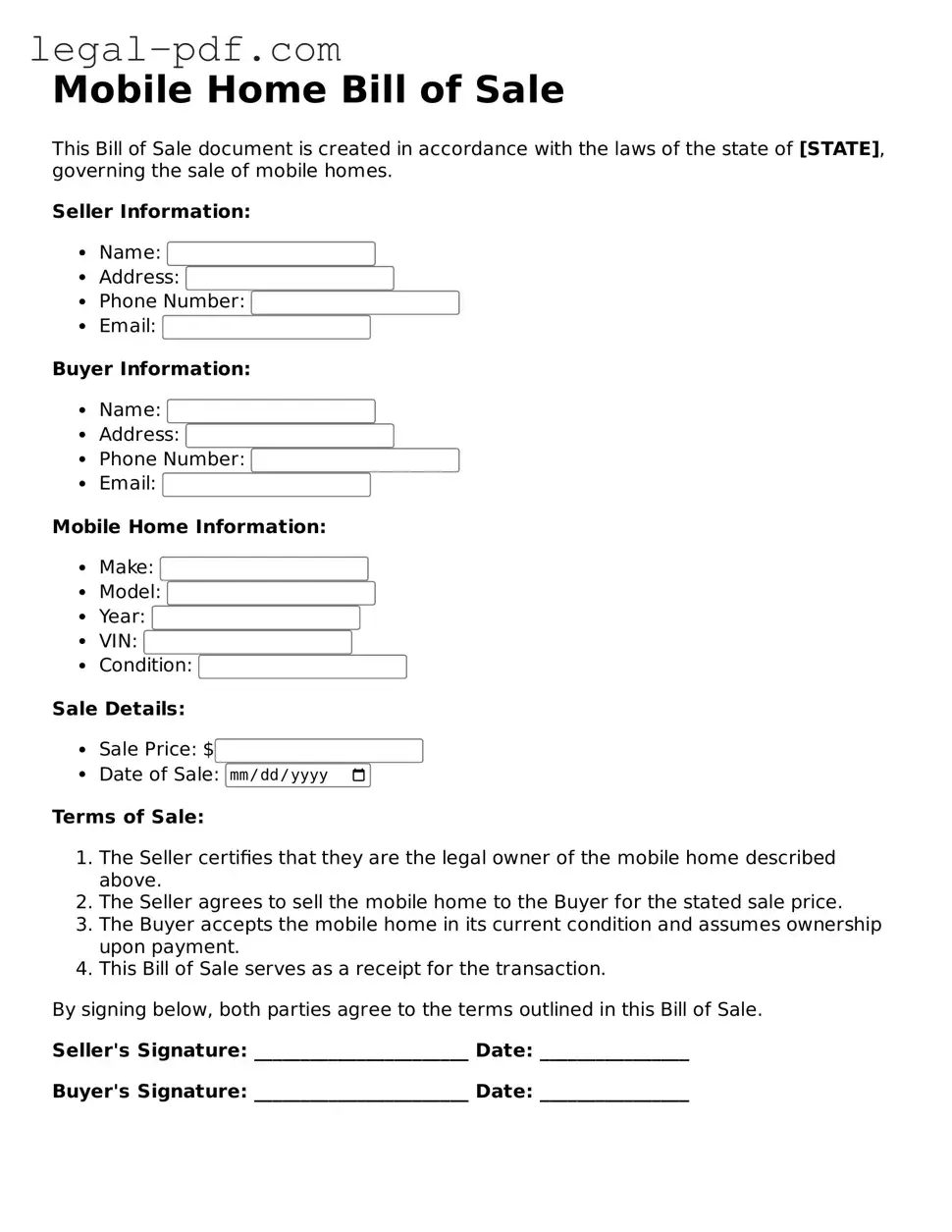 Valid Mobile Home Bill of Sale Template