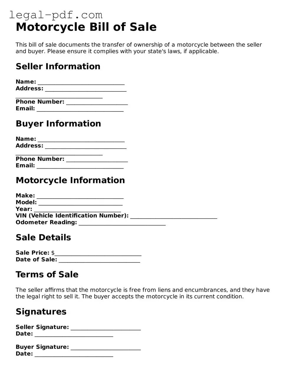 Valid Motorcycle Bill of Sale Template