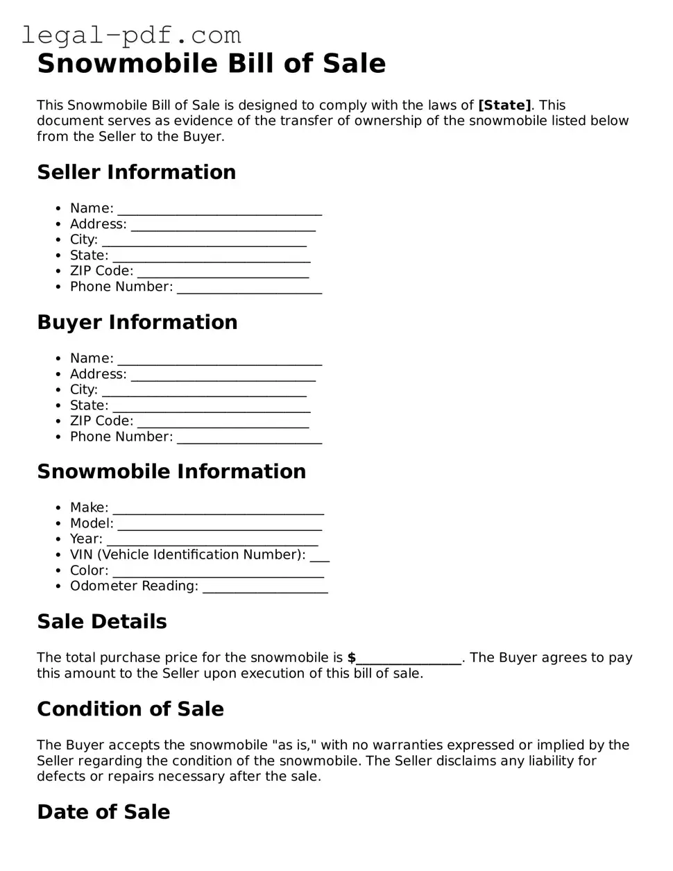 Valid Snowmobile Bill of Sale Template