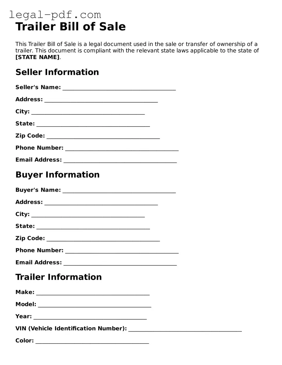 Valid Trailer Bill of Sale Template