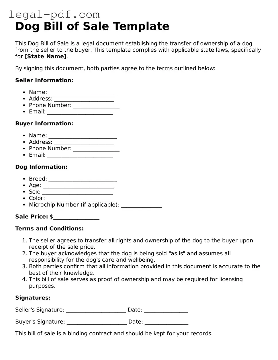 Valid Dog Bill of Sale Template