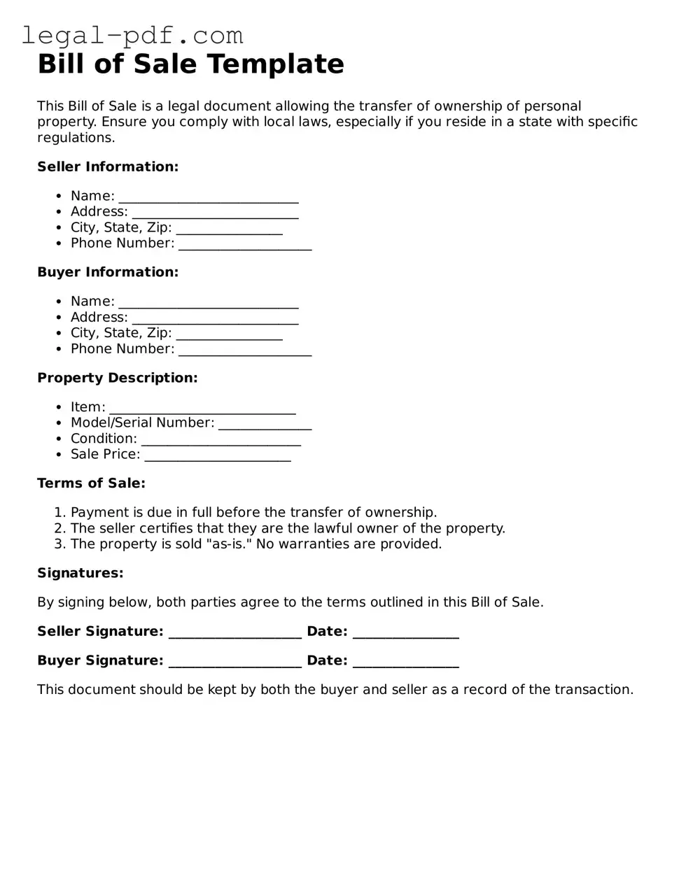 Valid Bill of Sale Template