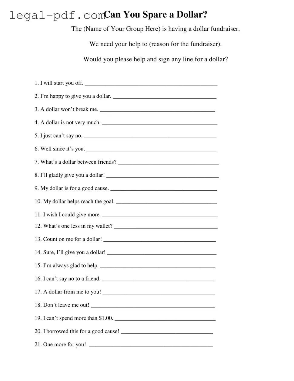 Blank Donated A Dollar Form