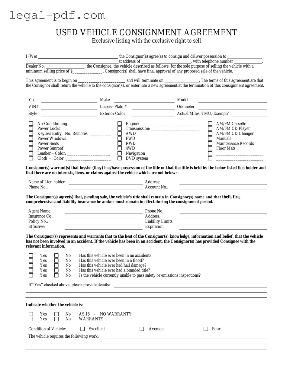 Blank Car Consignment Form