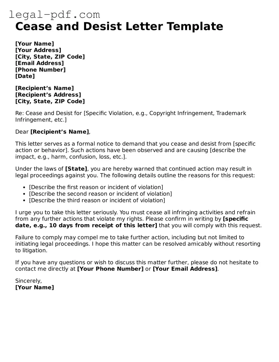 Valid Cease and Desist Letter Template