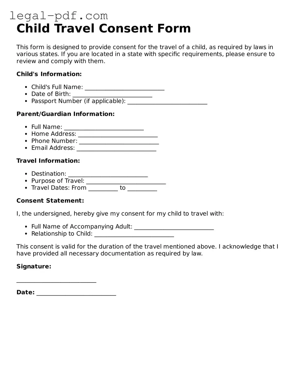 Valid Child Travel Consent Form Template