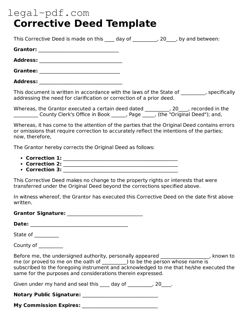 Valid Corrective Deed Template