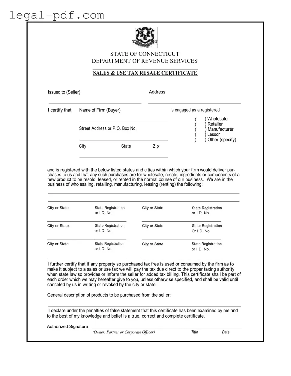 Blank Ct Resale Certificate Form