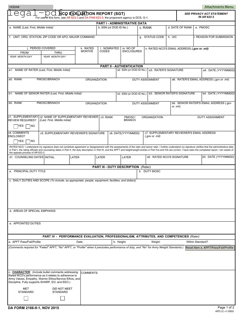 Blank Da 2166 9 1 Form