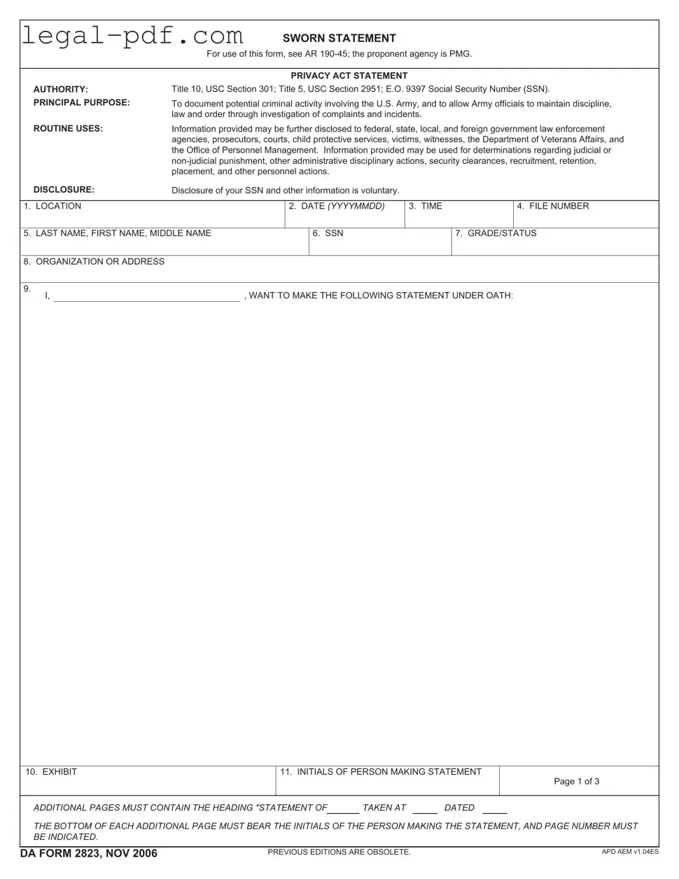 Blank Da 2823 Form