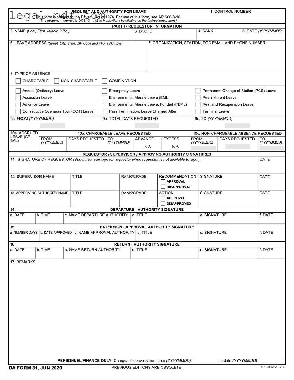 Blank Da 31 Form
