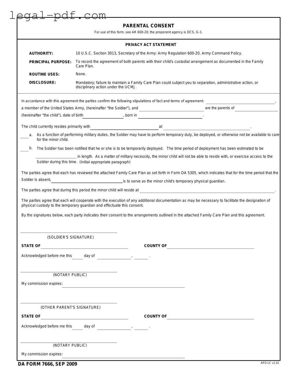 Blank DA 7666 Form