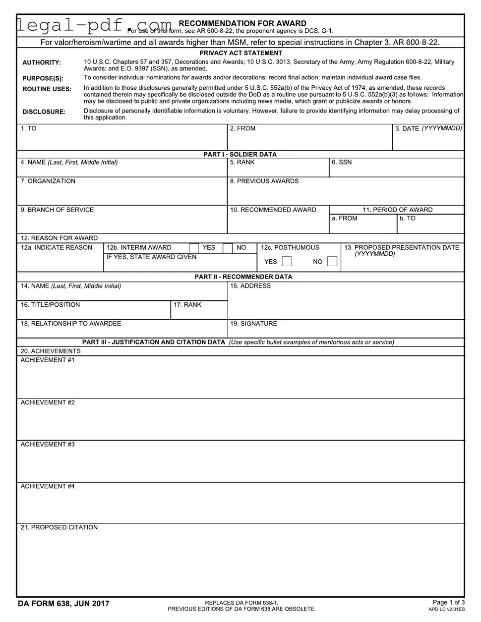 Blank Da 638 Form