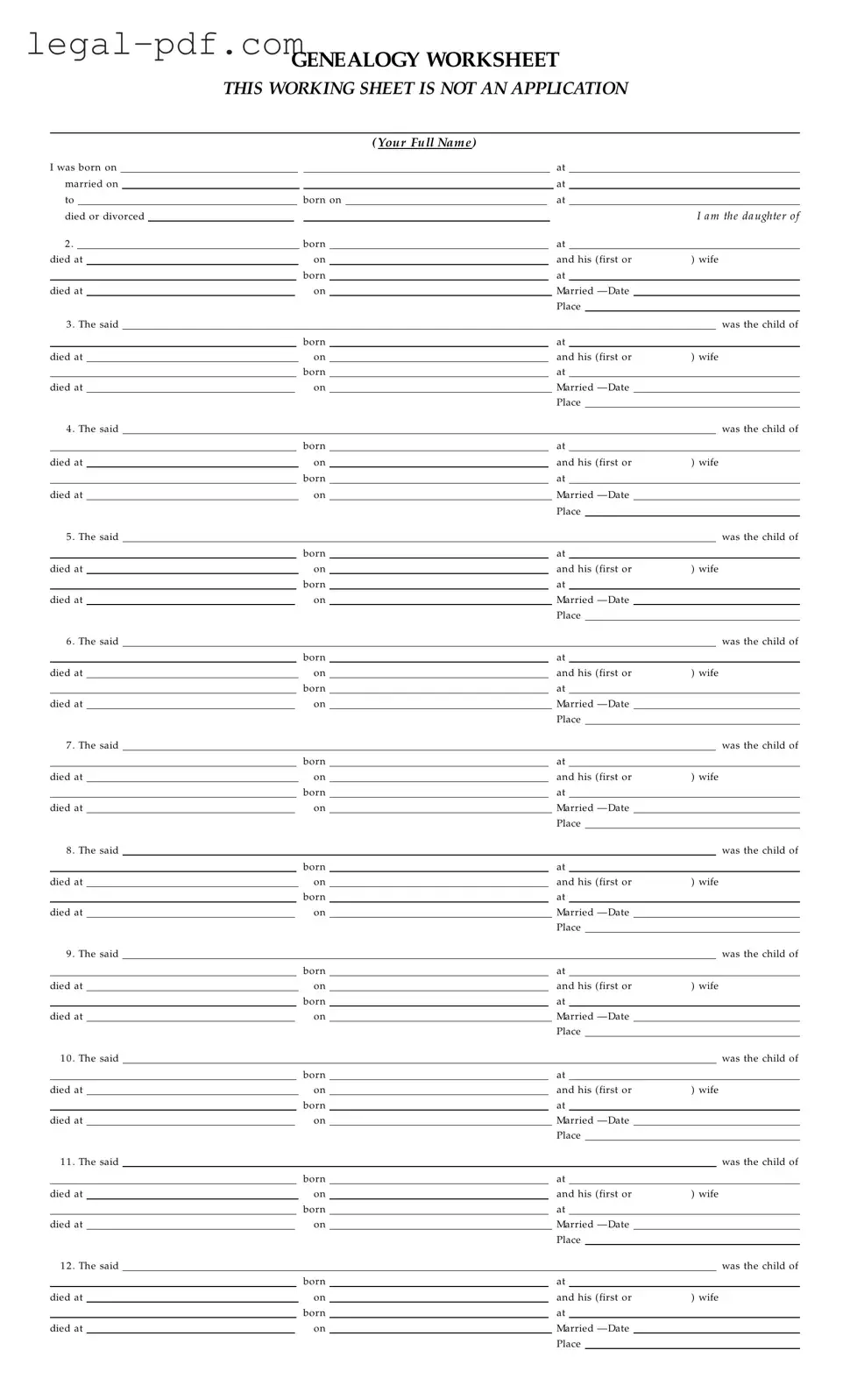 Blank Dar Genealogy Worksheet Form
