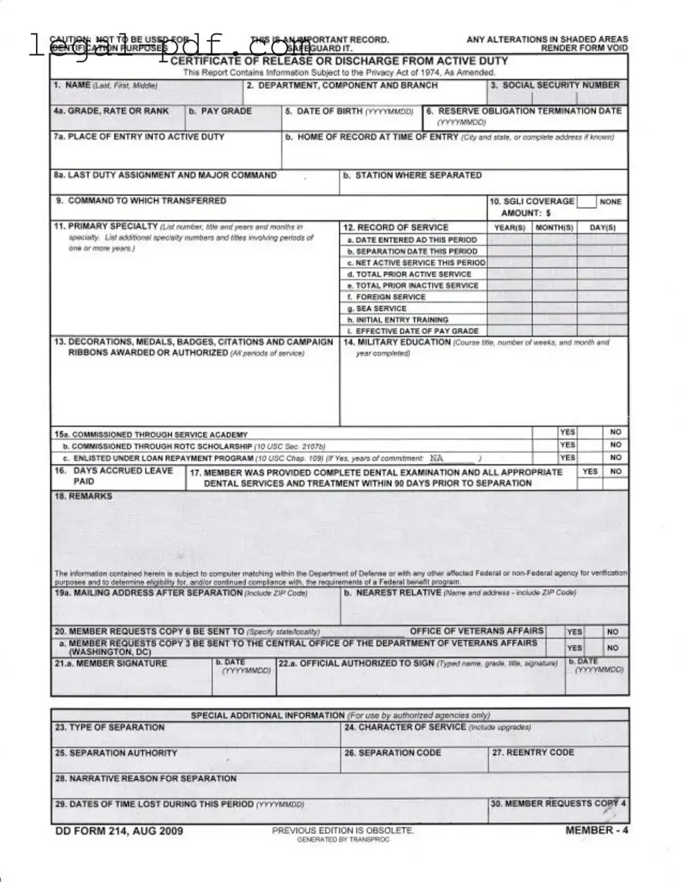 Blank Dd 214 Form