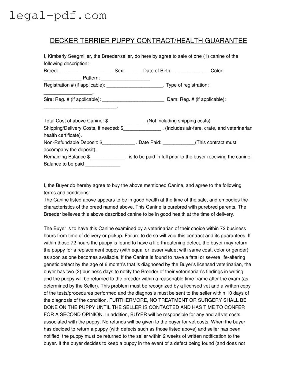Blank Health Guarantee Form
