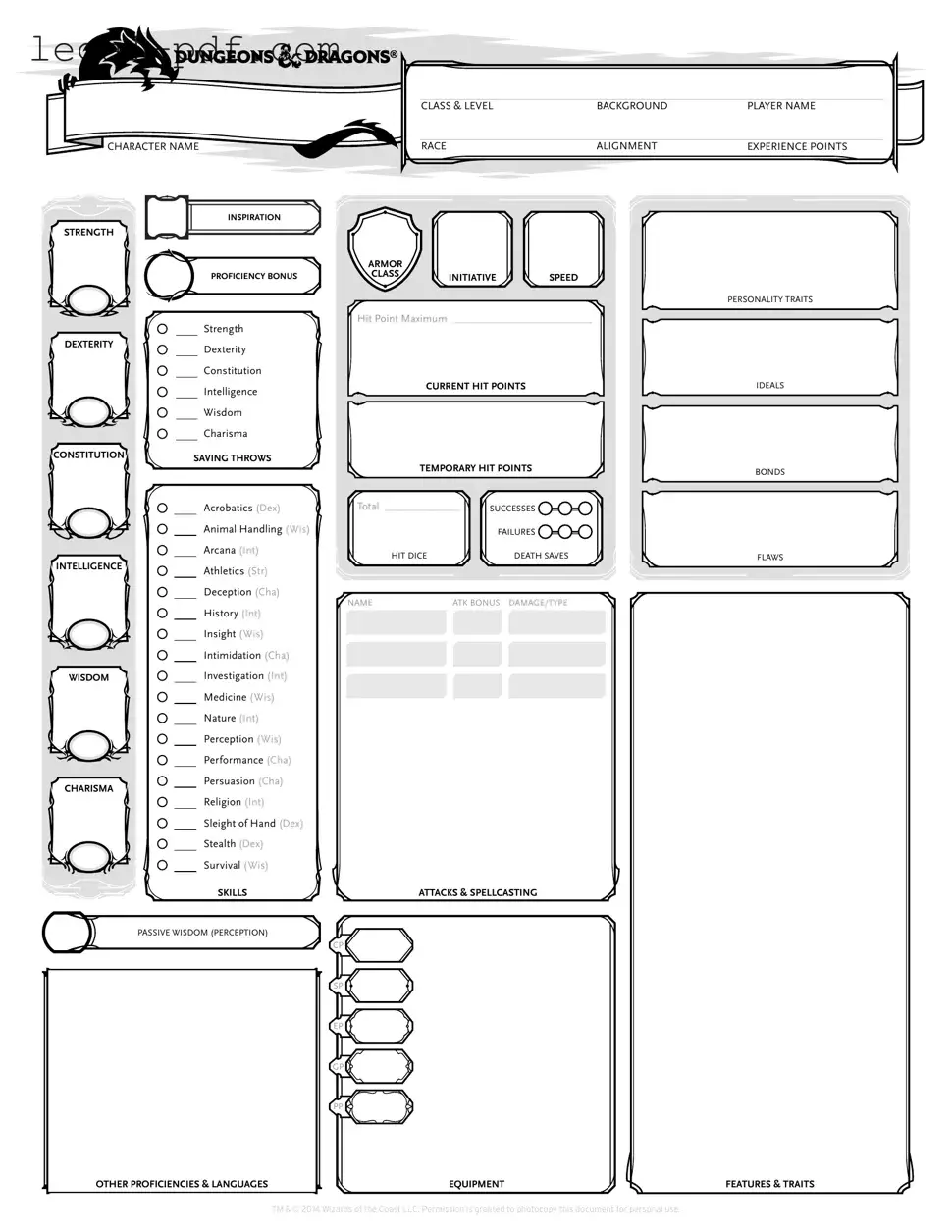 Blank Dnd Character Sheet Form