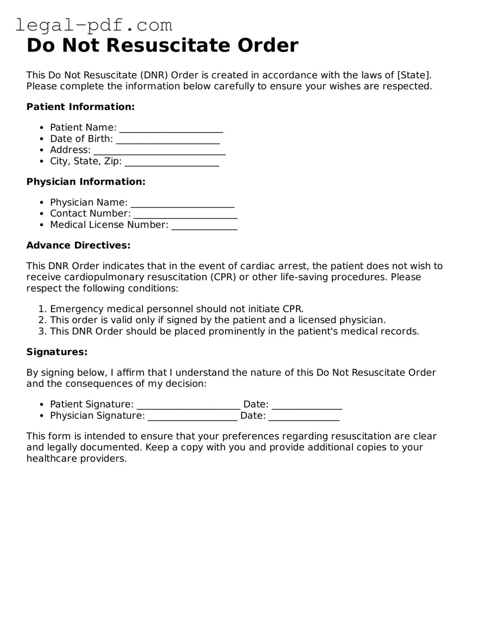 Valid Do Not Resuscitate Order Template