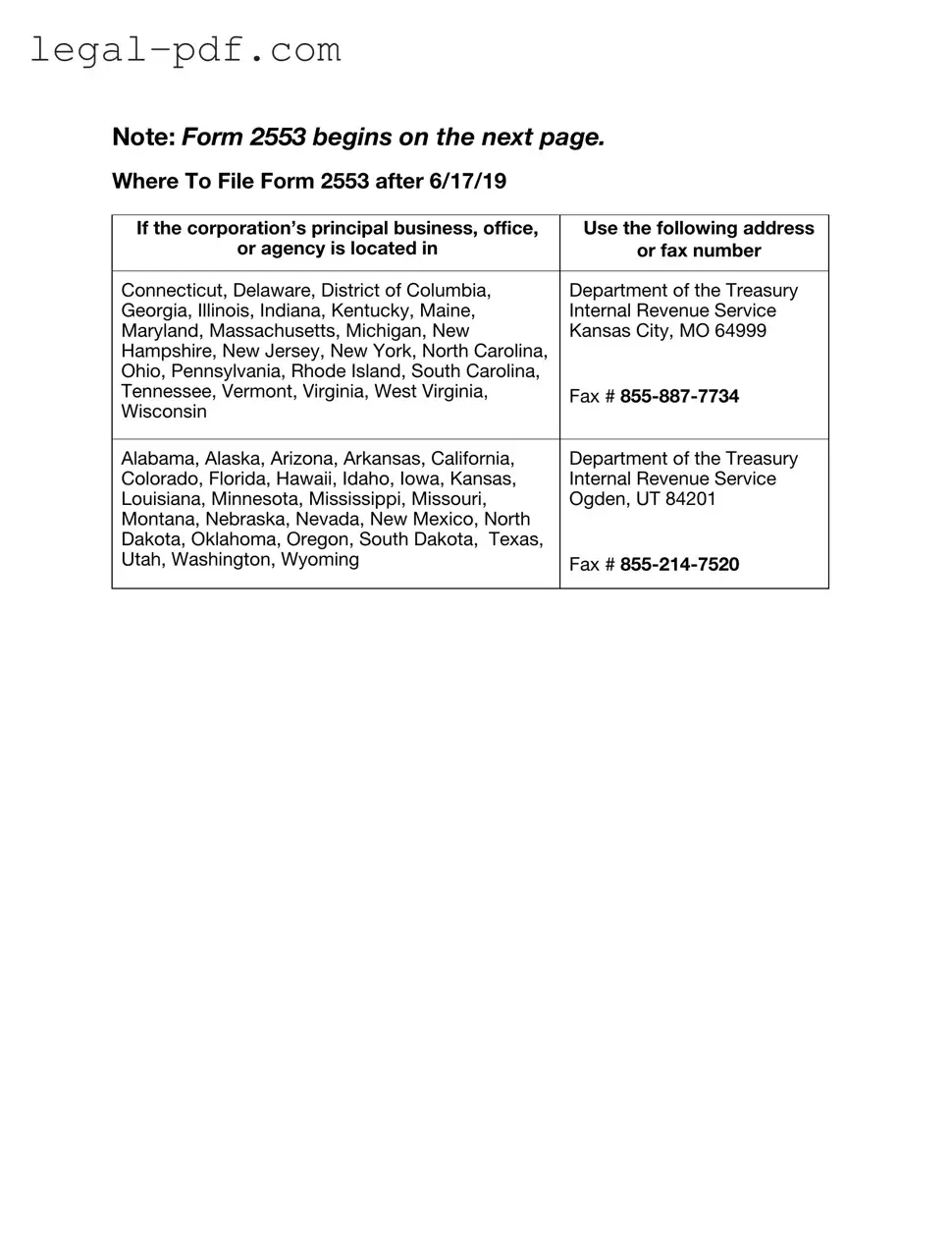 Blank IRS 2553 Form