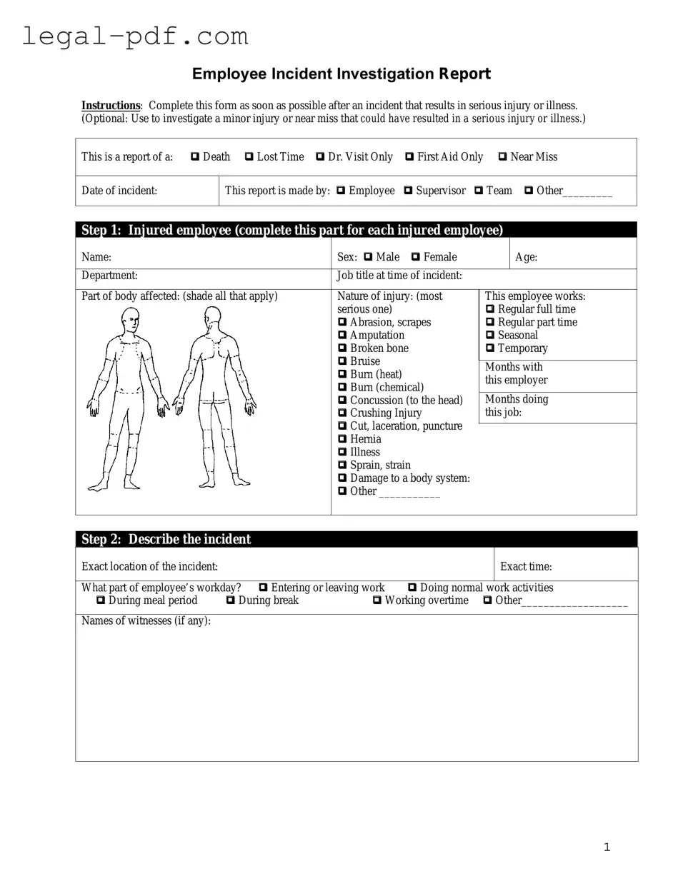 Blank Employee Accident Report Form