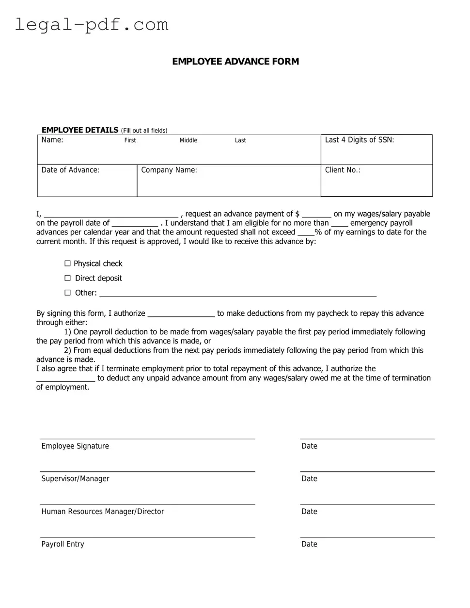 Blank Employee Advance Form