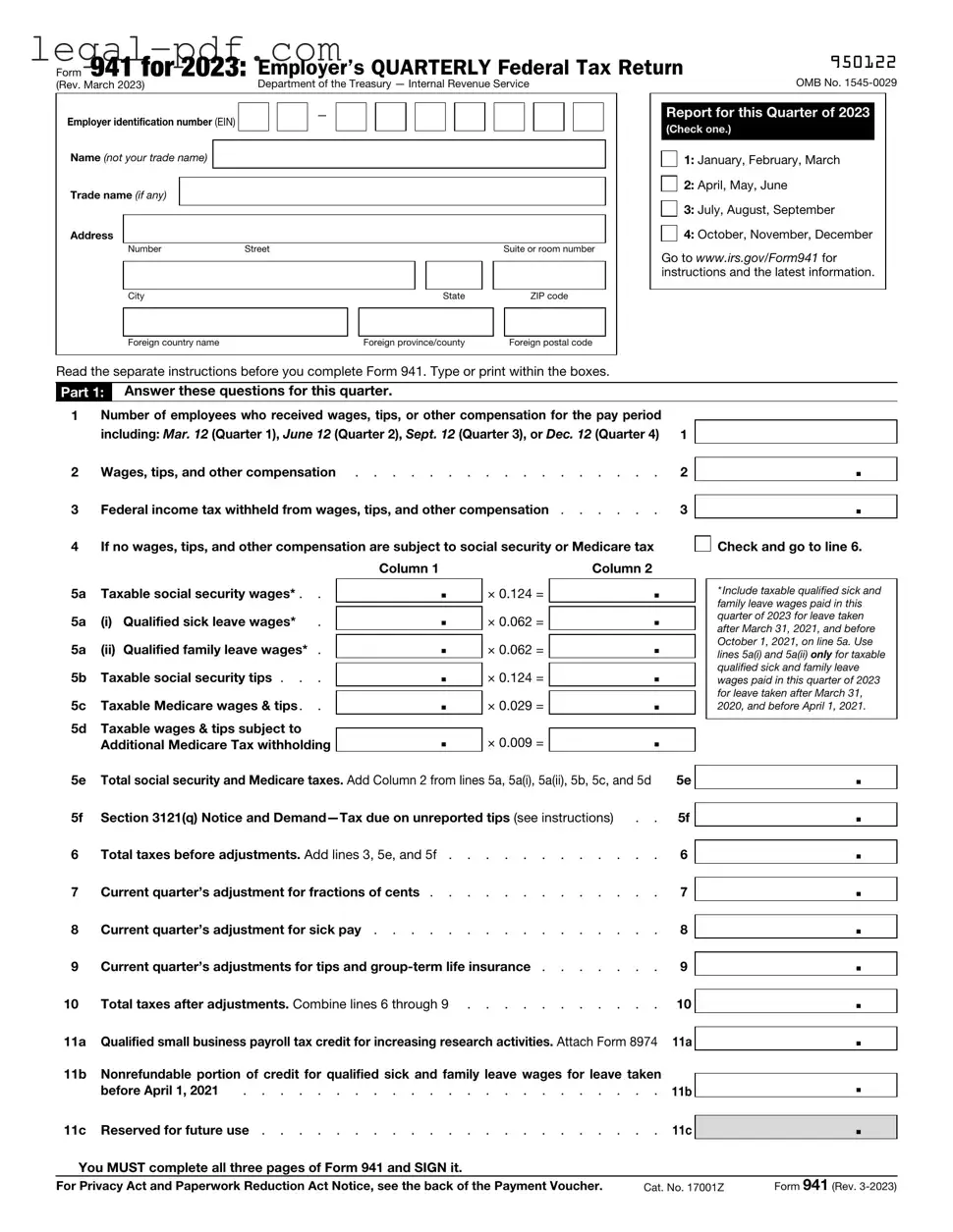 Blank IRS 941 Form