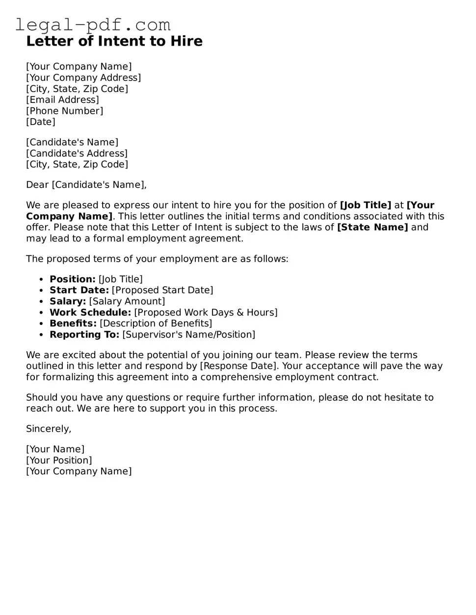 Valid Letter of Intent to Hire Template