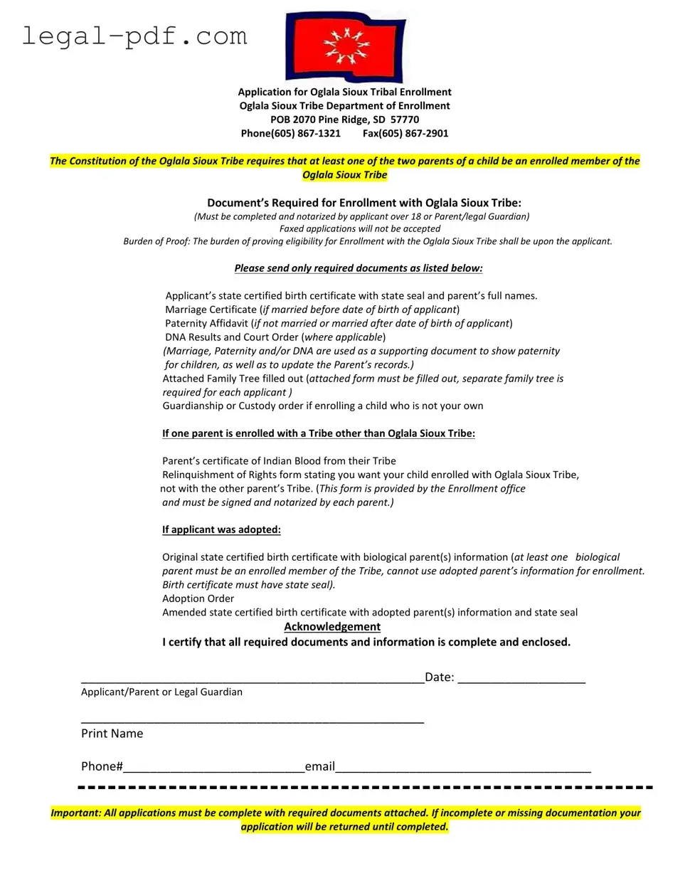 Blank Enrollment Oglala Sioux Tribe Form