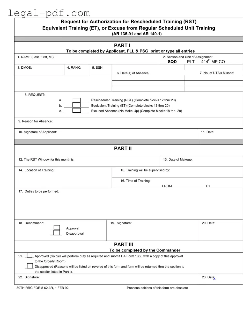 Blank Rst Army Form
