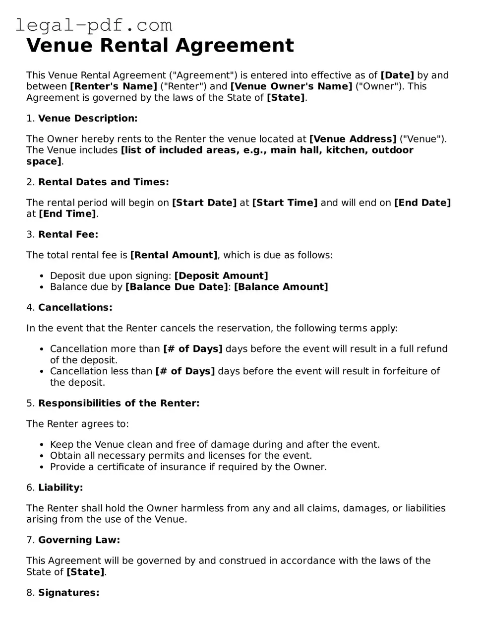 Valid Venue Rental Agreement Template