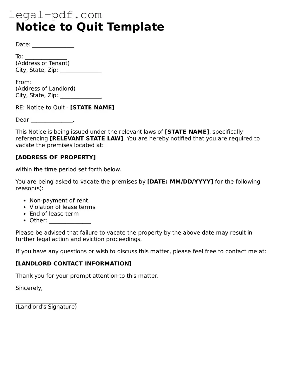 Valid Notice to Quit Template
