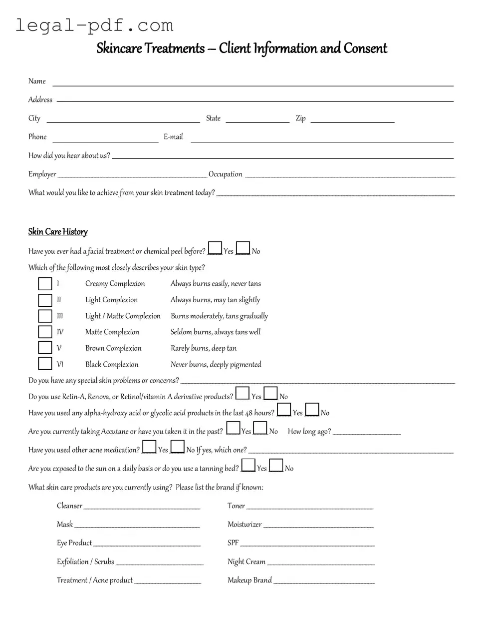 Blank Facial Consent Form