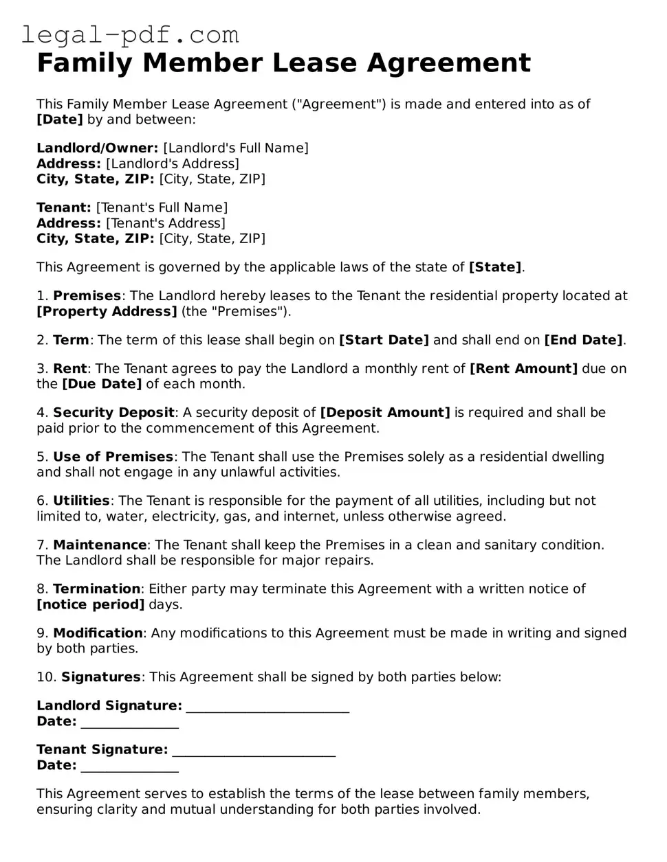 Valid Family Member Lease Agreement Template