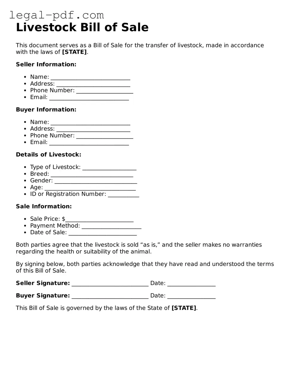 Valid Livestock Bill of Sale Template