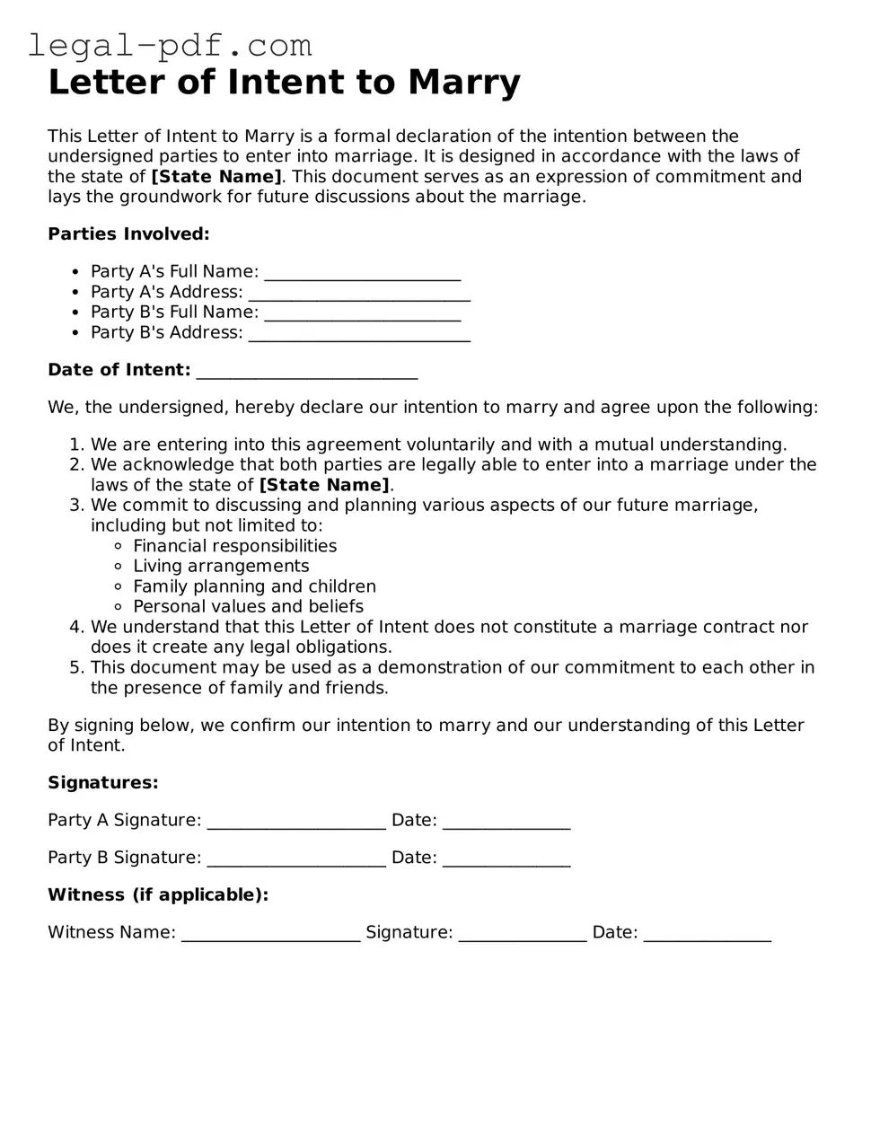 Valid Letter of Intent to Marry Template