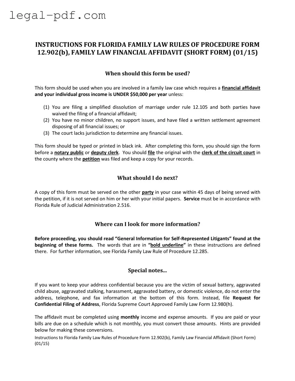Blank Florida Financial Affidavit Short 12.902(b) Form