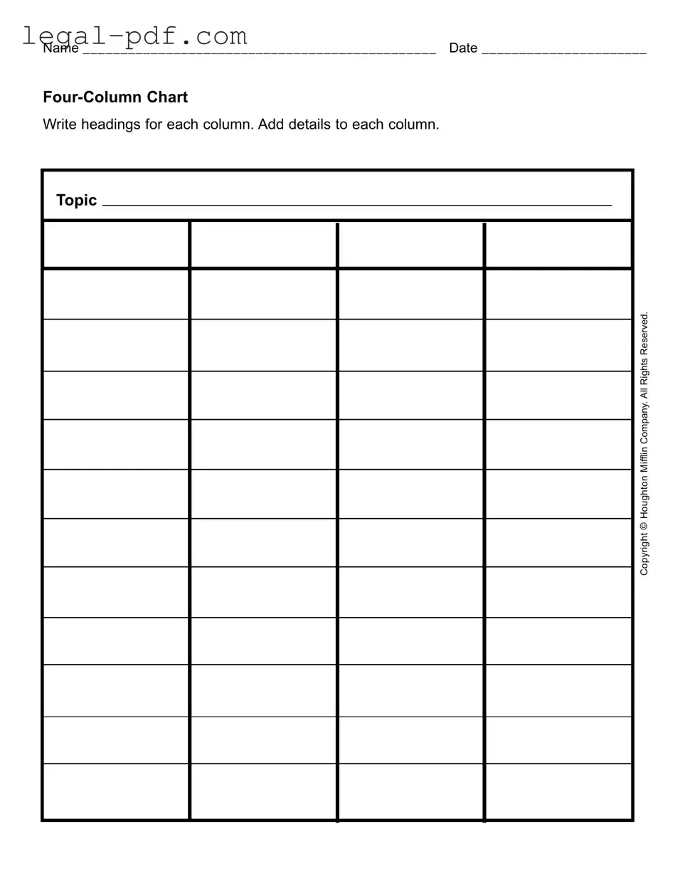 Blank Four Column Chart Form