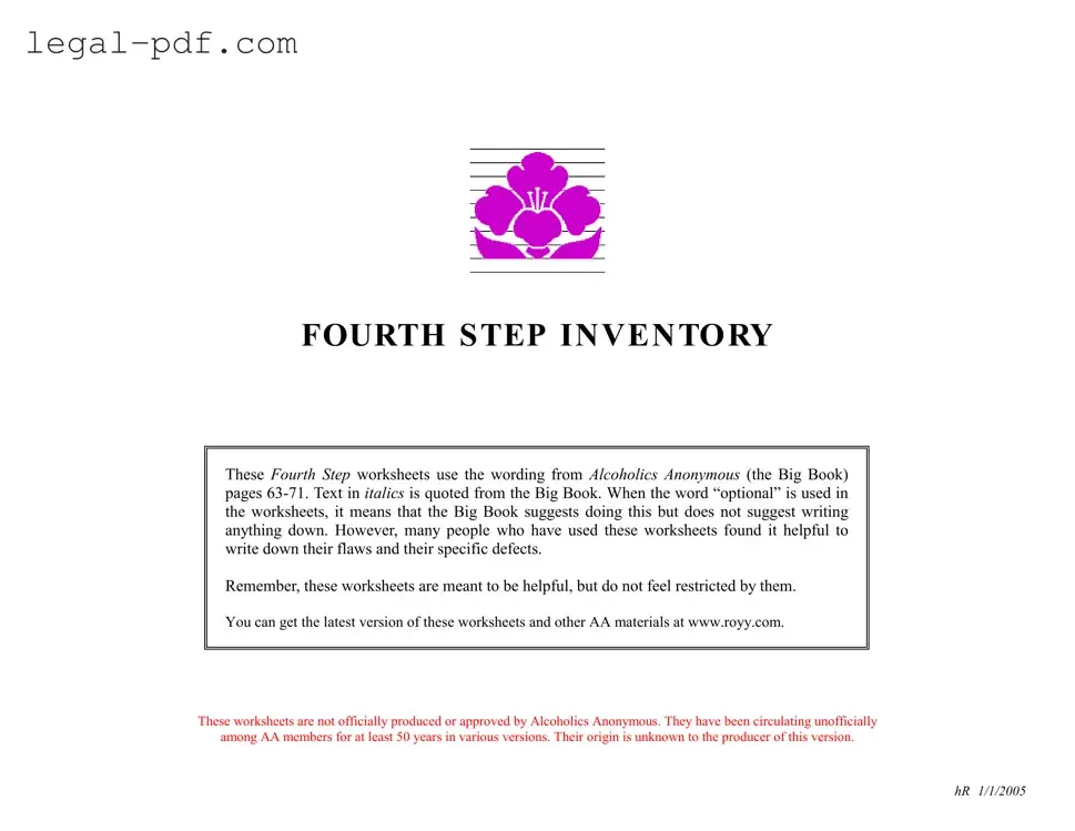 Blank Fourth Step Inventory Form