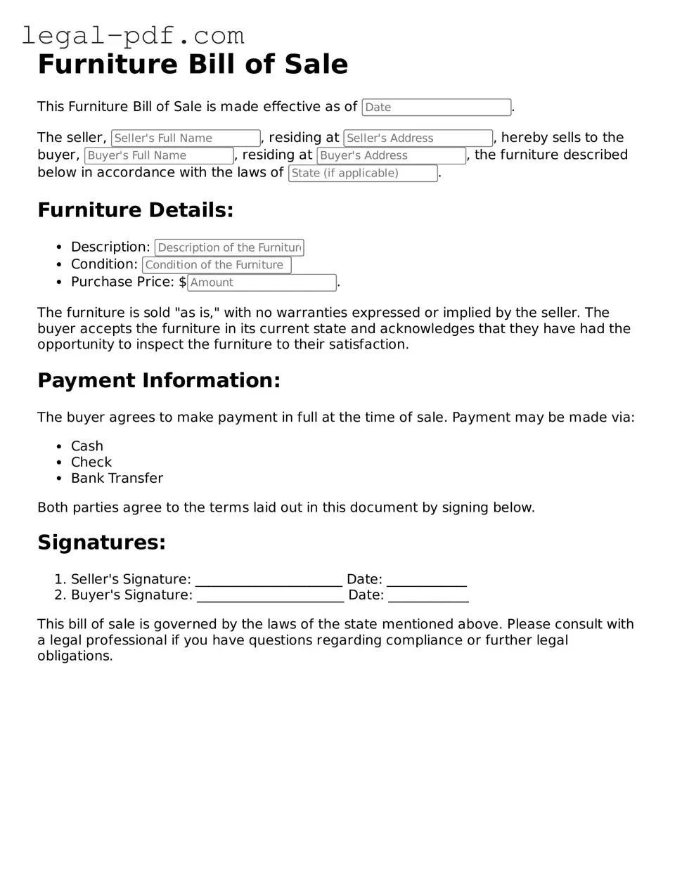 Valid Furniture Bill of Sale Template